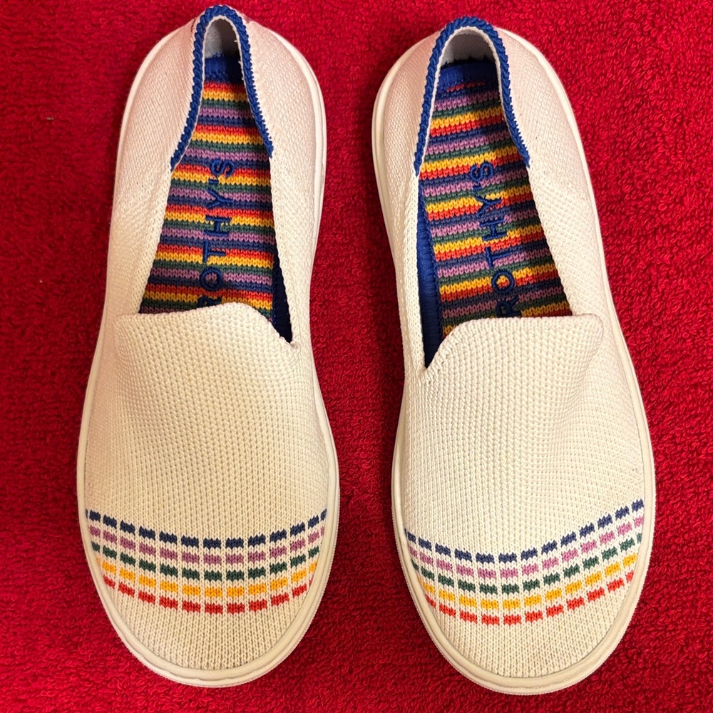 Rothy's Kids Sneakers in Cream with Rainbow Accents